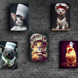 set of 5 chef animals print