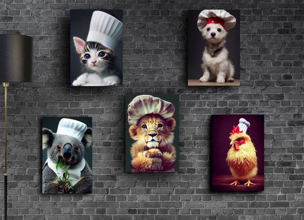 set of 5 chef animals print