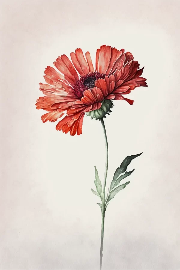 Red Watercolor flower Art